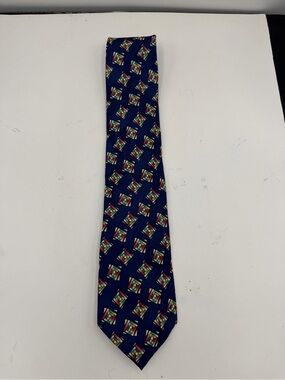 Men's Vintage Hyde‎ Park Navy Tie with Multicolor Geometric Motif